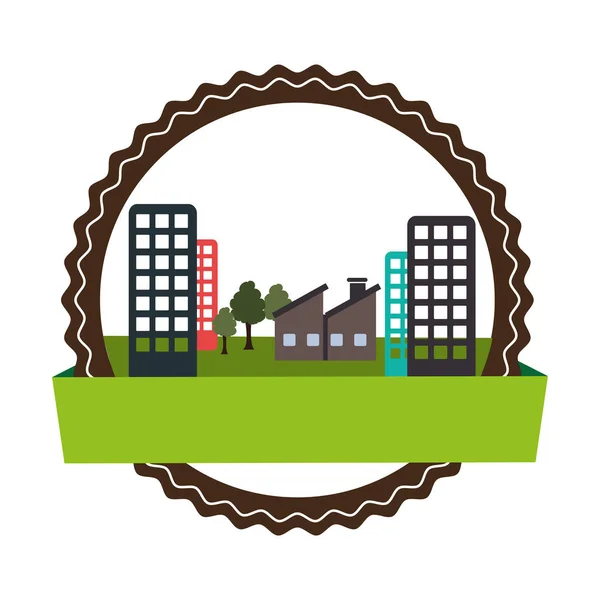 Paisaje circular con ciudad de ecología — Vector de stock