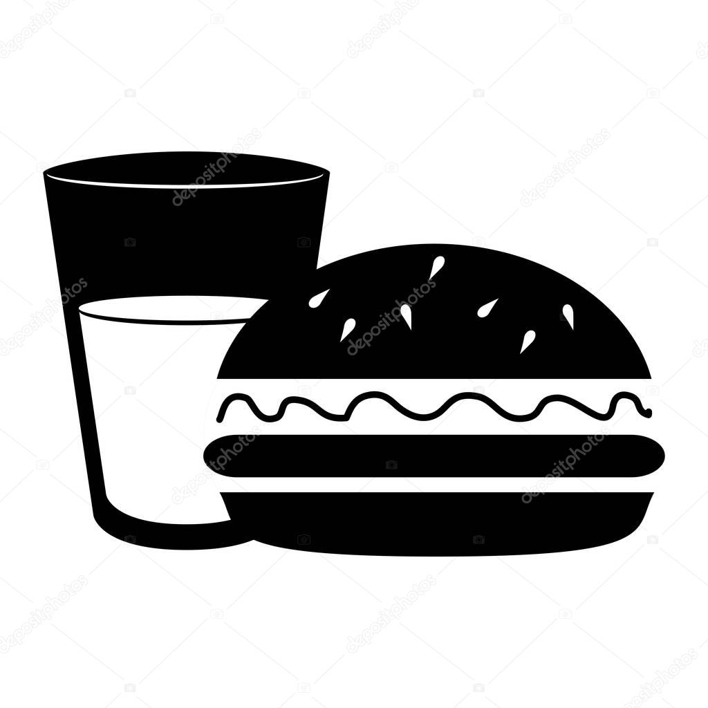 Silhouette glass cup drink and hamburguer food  Stock 