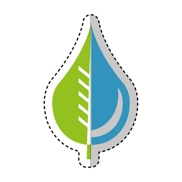 Goccia d'acqua pura con emblema foglia — Vettoriale Stock