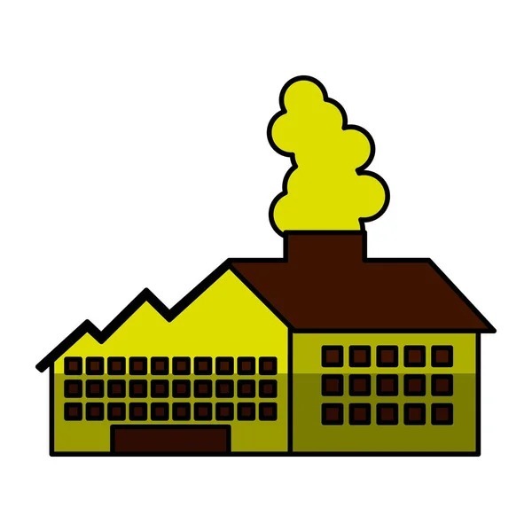 Edificio di fabbrica con icona di fumo — Vettoriale Stock