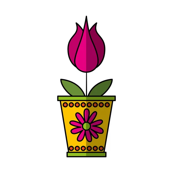 Söt blomma i kruka natur ikon — Stock vektor