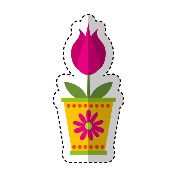 Söt blomma i kruka natur ikon — Stock vektor