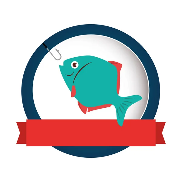 Sea fish emblem icon — Stock Vector