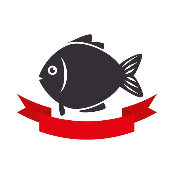 Emblema de peces de mar icono — Vector de stock