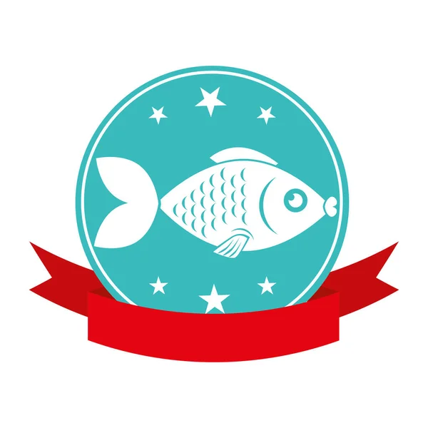 Sea fish emblem icon — Stock Vector