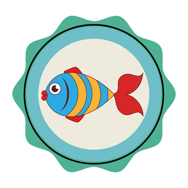 Ícone emblema peixe mar — Vetor de Stock