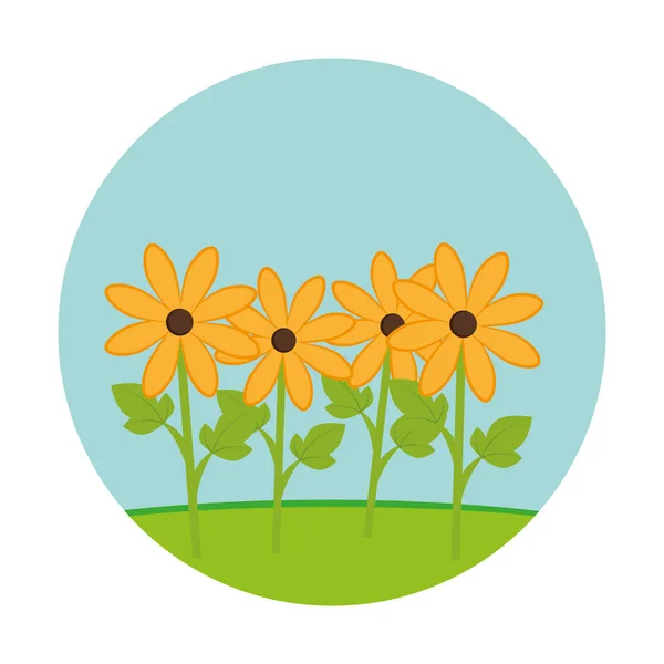Lindo icono de decoración de flores — Vector de stock
