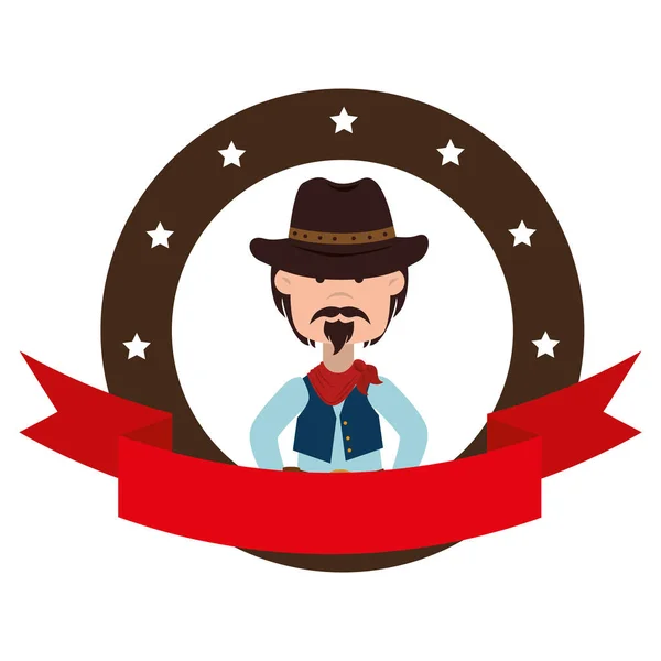 Cowboy personagem selvagem ícone oeste — Vetor de Stock