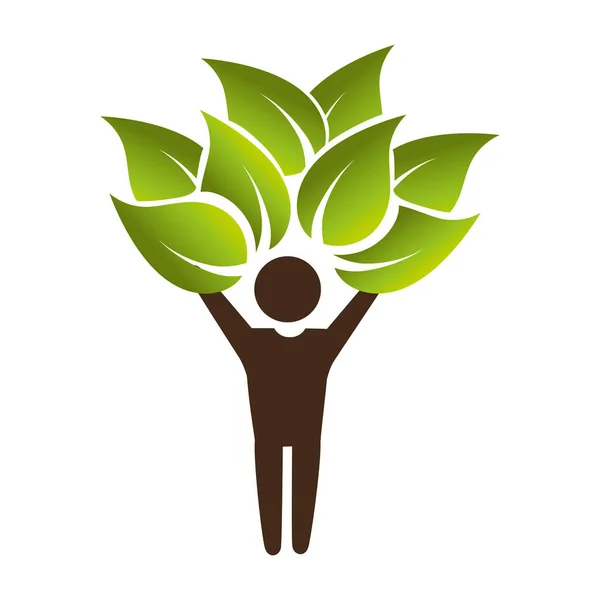 Ανθρώπινη φιγούρα με φύλλα σύμβολο οικολογία φυτών — Διανυσματικό Αρχείο