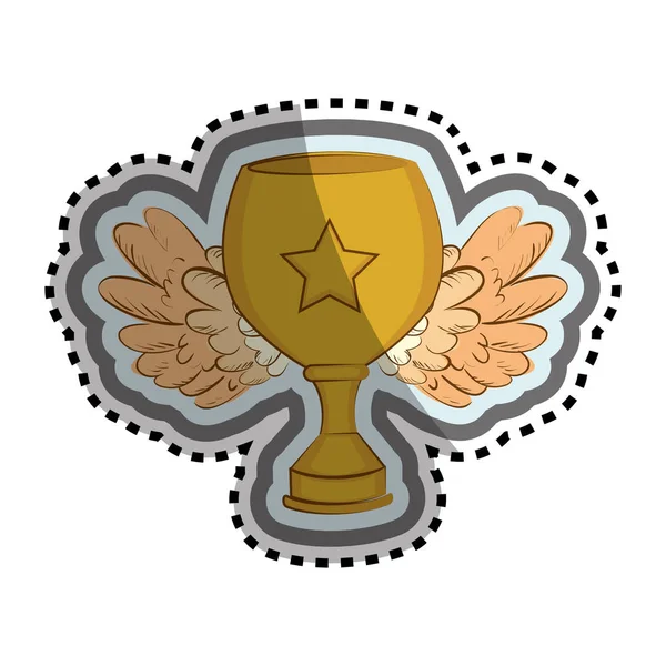 Трофей победитель с крыльями изолированный значок — стоковый вектор