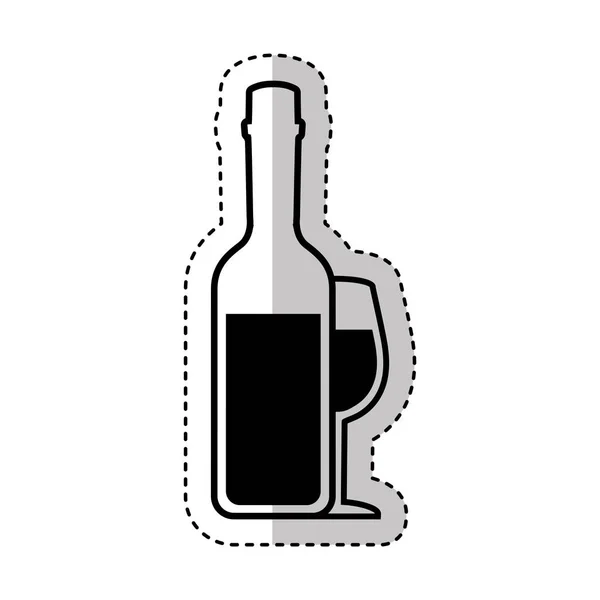Palack és a pohár ital silhouette elszigetelt ikon — Stock Vector