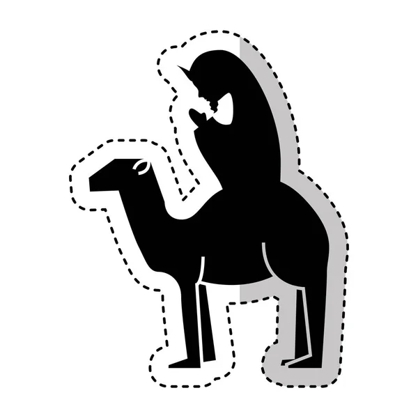 Manger person in camel figure silhouette icon — Stock Vector