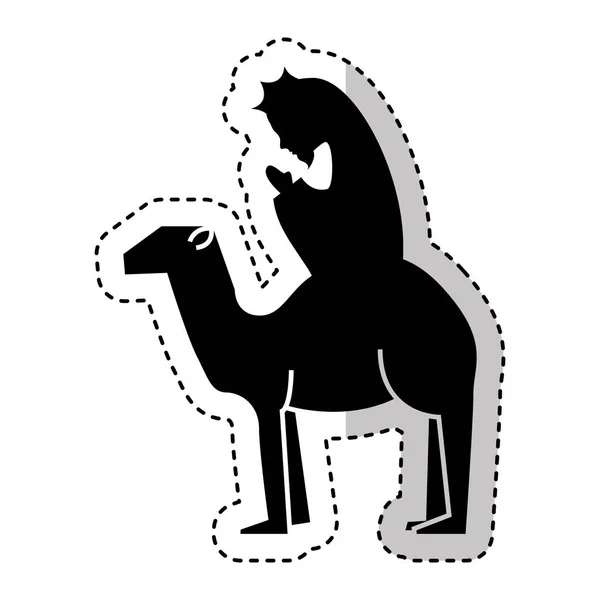 Manjedoura pessoa em figura de camelo ícone silhueta — Vetor de Stock