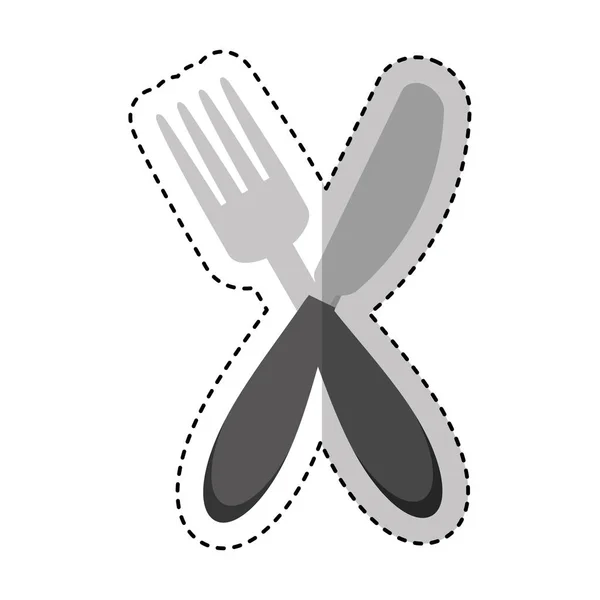 Mes en vork keuken bestek geïsoleerde pictogram — Stockvector