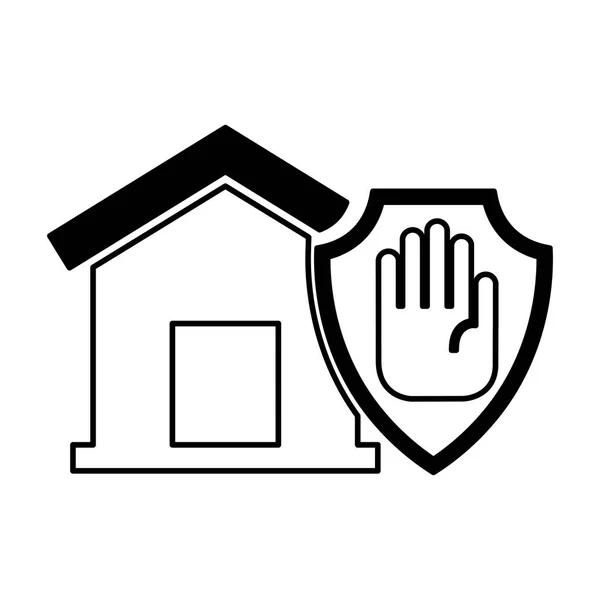 Pojištění domu s rukou zastavení izolované ikonu — Stockový vektor