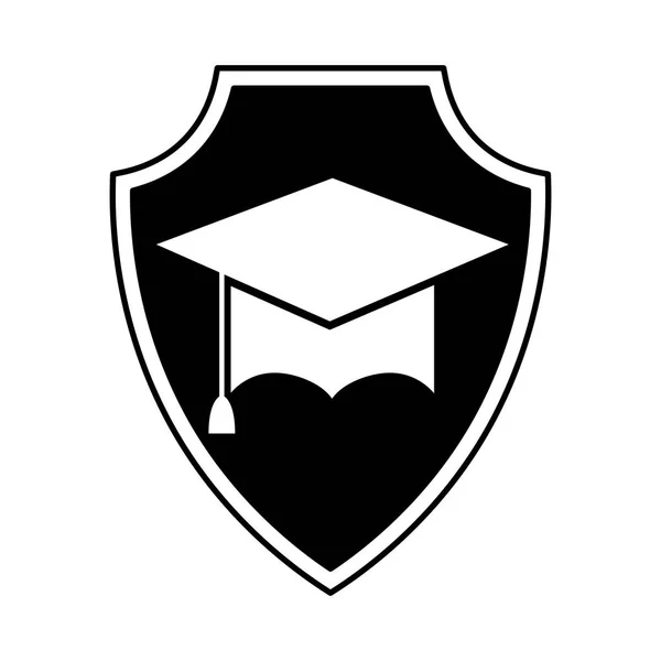 Assurance bouclier avec chapeau de graduation icône isolée — Image vectorielle