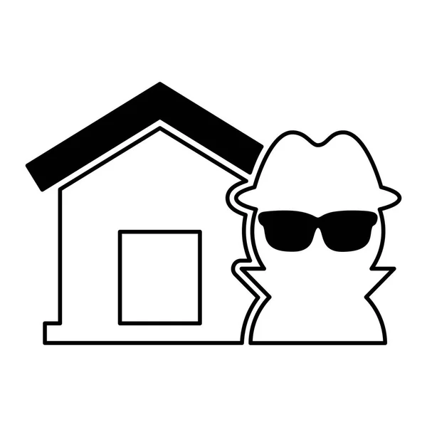 保险与小偷孤立图标的房子 — 图库矢量图片