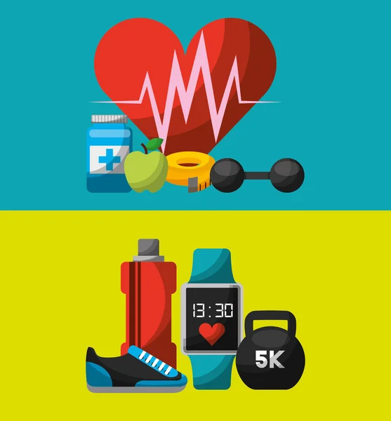 Iconos de concepto de estilo de vida saludable — Vector de stock