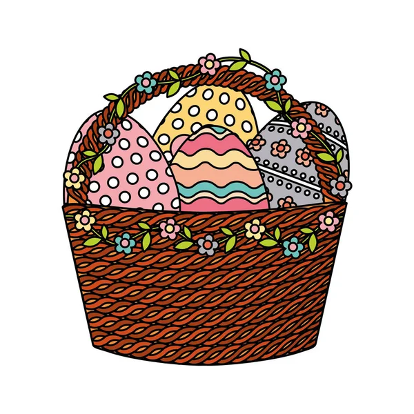 Happy easter basket with eggs painted — Stock Vector