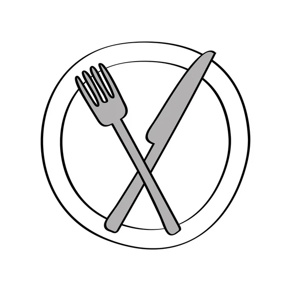 Dish with knife and fork kitchen cutlery isolated icon — Stock Vector
