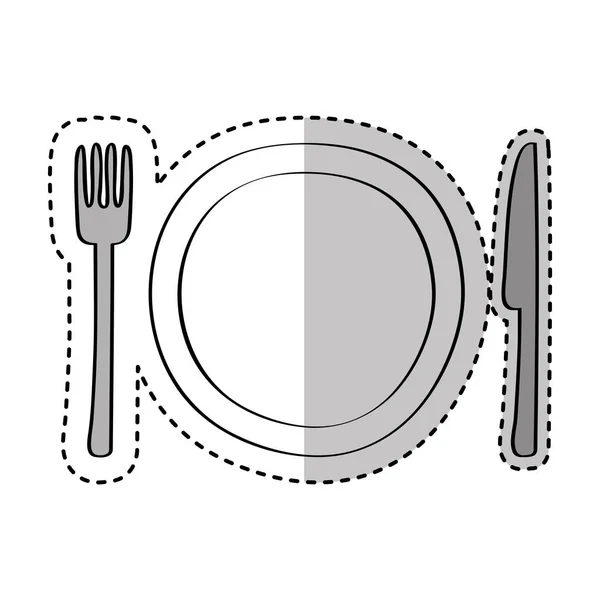 Piatto con coltello e forchetta cucina posate icona isolata — Vettoriale Stock