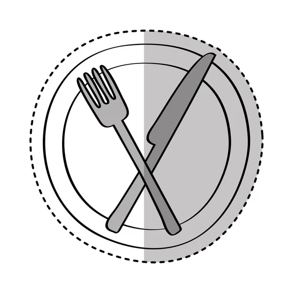 Dish with knife and fork kitchen cutlery isolated icon — Stock Vector