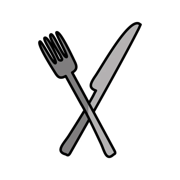 Knife and fork kitchen cutlery isolated icon — Stock Vector