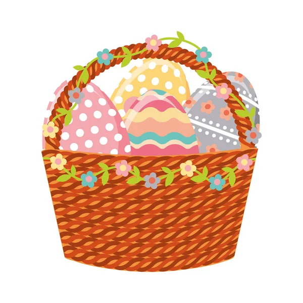 Happy easter basket with eggs painted — Stock Vector