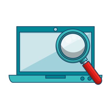 dizüstü bilgisayar ile izole büyüteç simgesini