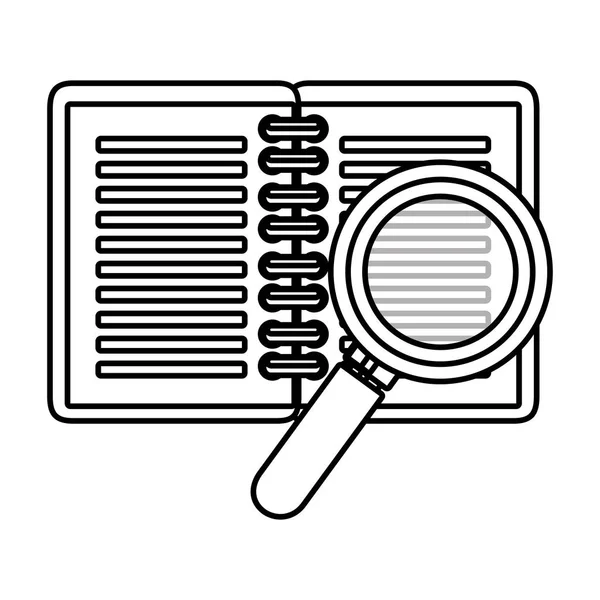 Notebook school with magnifying glass supply icon — Stock Vector