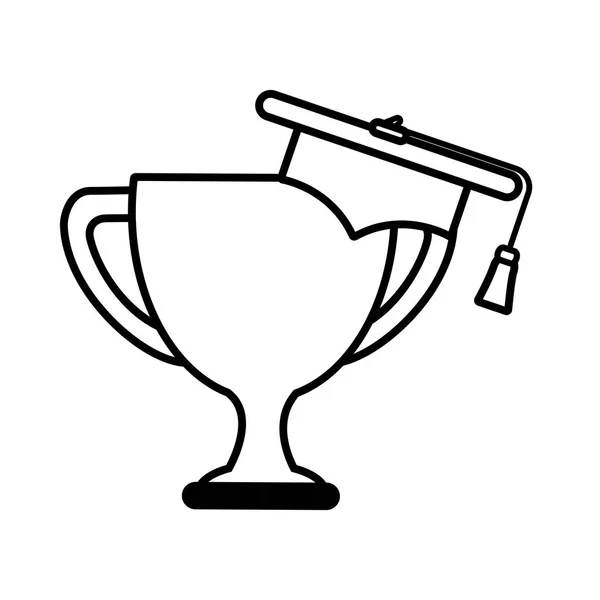 Trofee cup met hoed afstuderen award geïsoleerde pictogram — Stockvector