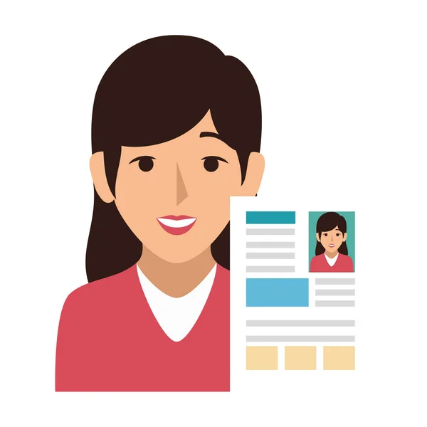 Nő avatar önéletrajz dokumentumikon — Stock Vector
