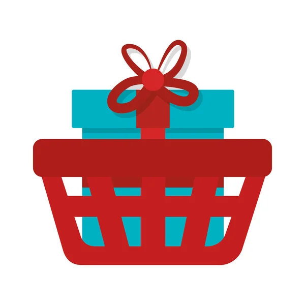 Cesta de compras con icono comercial de regalo — Vector de stock