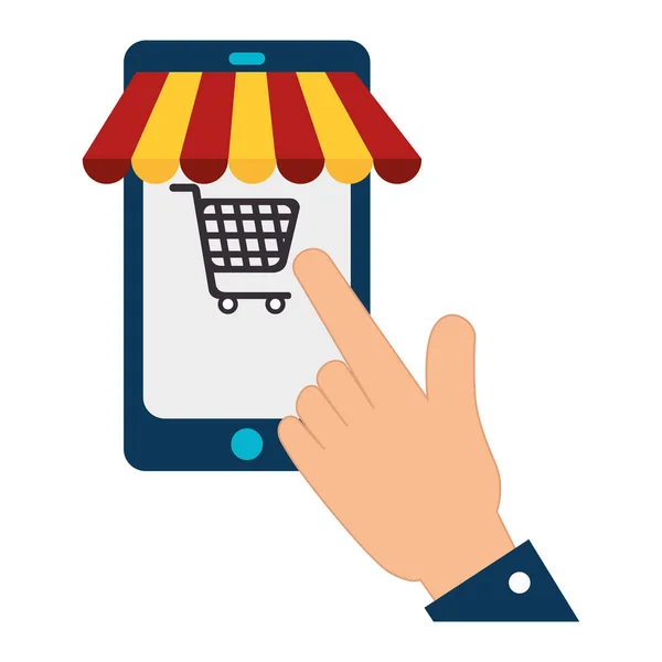 Smartphone avec panier shopping — Image vectorielle