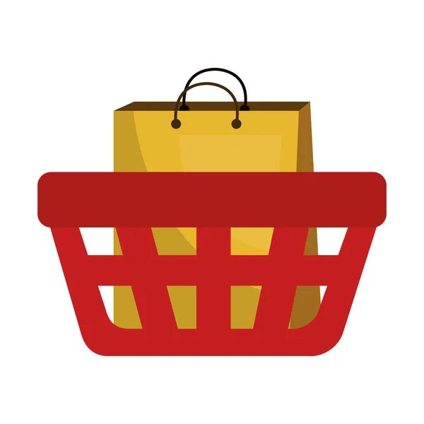 Cesta de compras con bolsas de papel icono comercial — Vector de stock