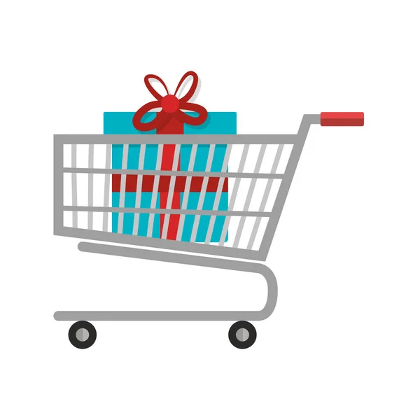 Cart shopping with gift commercial icon — Stock Vector