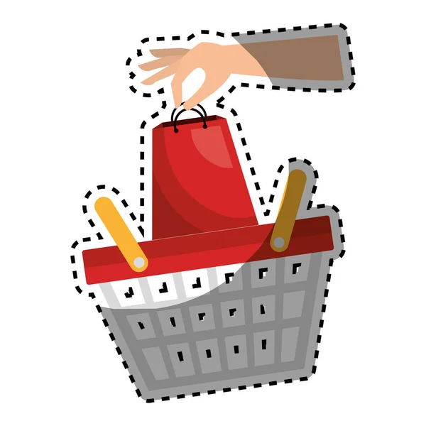 Cesta de compras con bolsas de papel icono comercial — Vector de stock