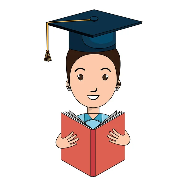 Graduado avatar personagem leitura livro — Vetor de Stock