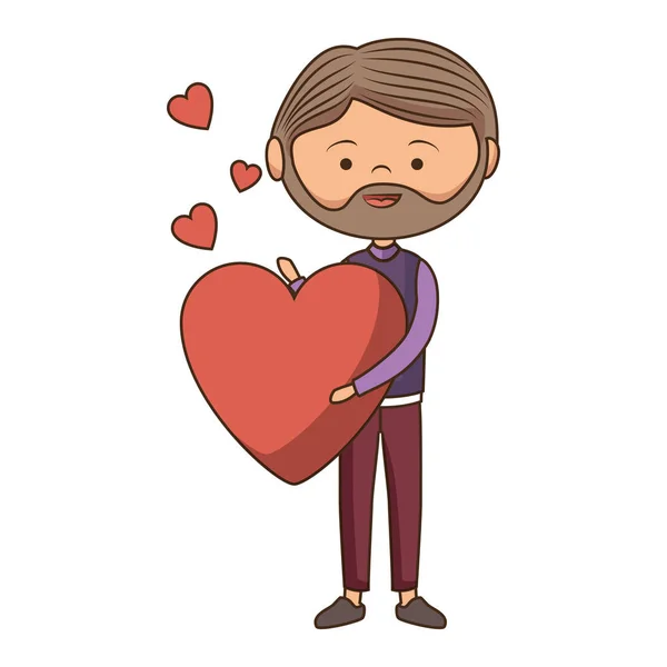 Charakter Romantický muž s darem, srdce — Stockový vektor