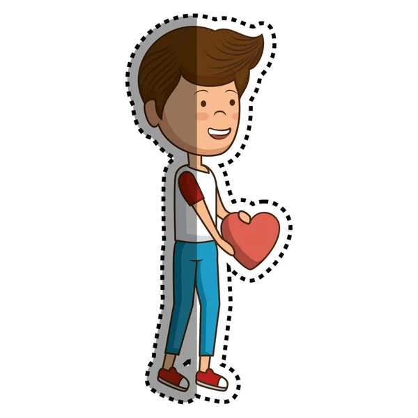 Romantic man character with heart gift — Stock Vector