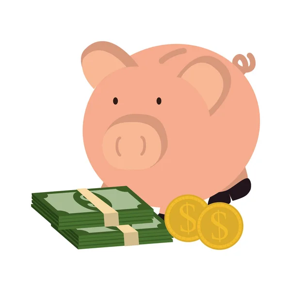 小猪与法案美元钱图标 — 图库矢量图片