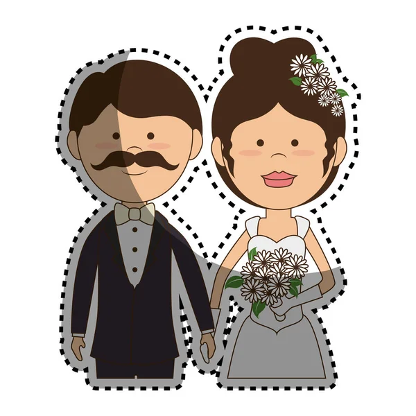 Juste marié carte de personnage couple — Image vectorielle