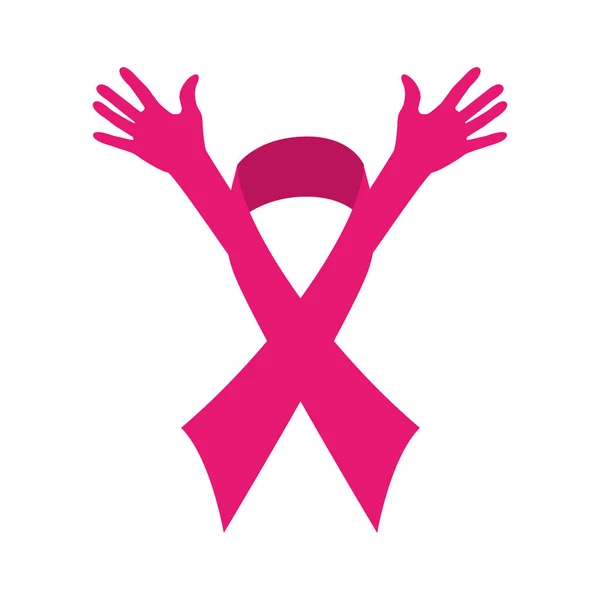 Руки человека с розовой лентой рака груди — стоковый вектор