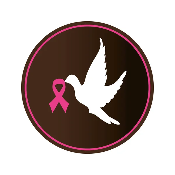 Dove with ribbon pink breast cancer — Stock Vector