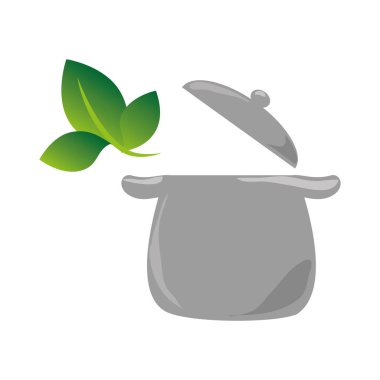 mutfak pot ile sağlıklı gıda simge yapraklar