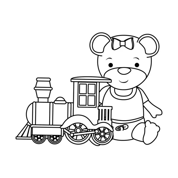 可爱的毛绒玩具娃娃与火车图标 — 图库矢量图片