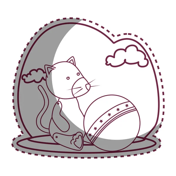 Mignonne poupée en peluche avec icône de plage ballon — Image vectorielle