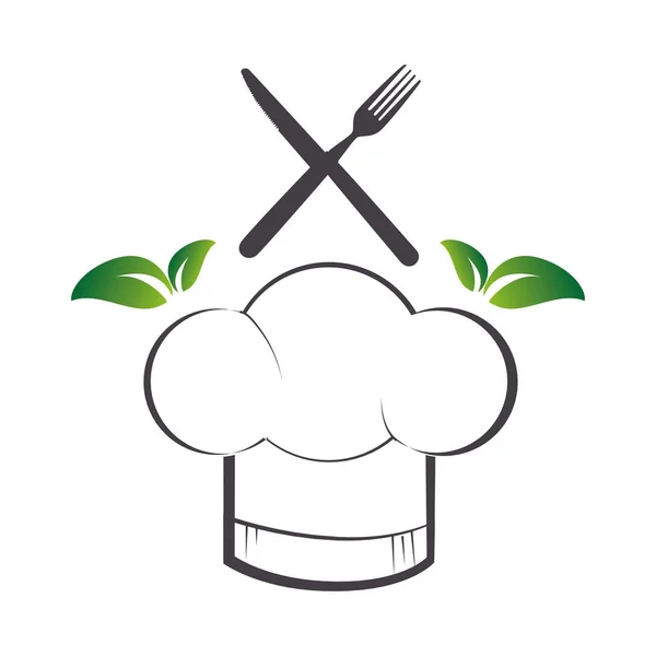 Sombrero de chef con hojas icono de la comida saludable — Vector de stock