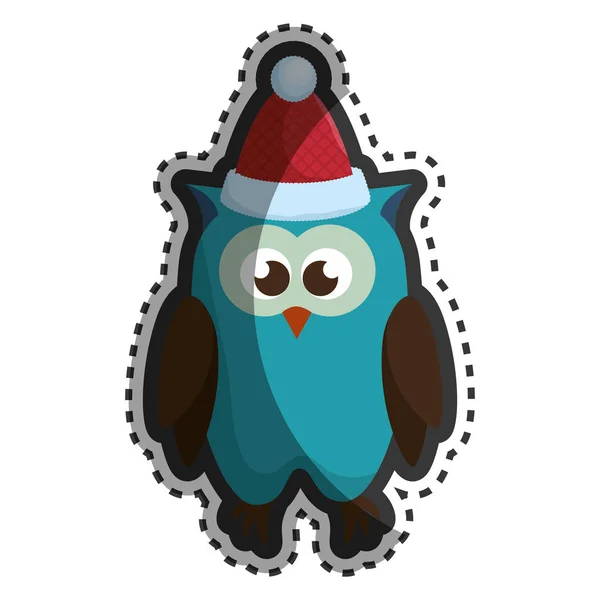 Hibou avec chapeau de Noël caractère — Image vectorielle