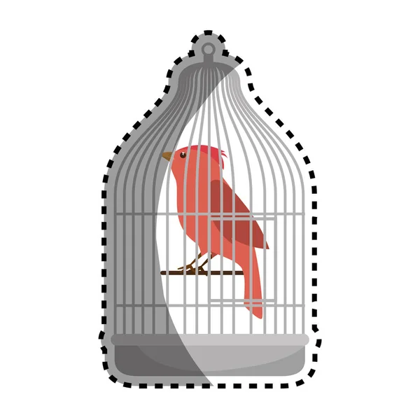 Mascotte mignon oiseau en cage — Image vectorielle